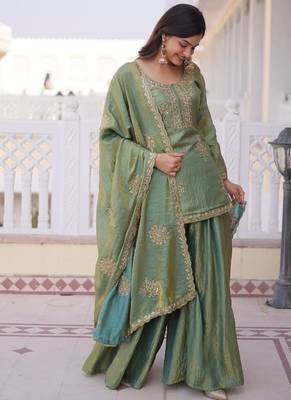 green fendi crush zari sharara suit plus size 5