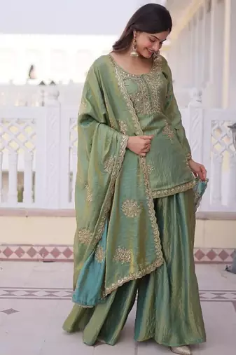 green fendi crush zari sharara suit plus size
