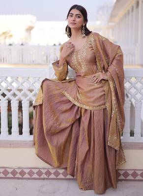 brown fendi crush zari sharara suit plus size 1