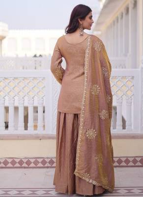 brown fendi crush zari sharara suit plus size 3