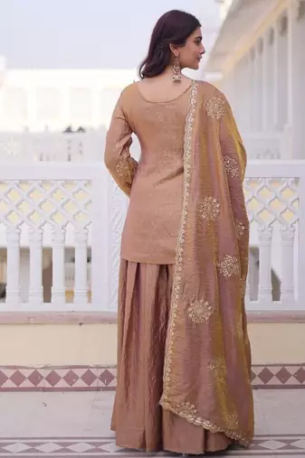 brown fendi crush zari sharara suit plus size