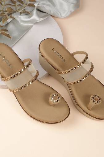 Lazera women’s transparent strap wedge toe ring sandals (1594)