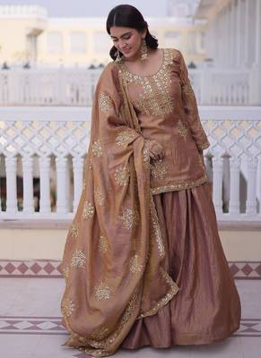 brown fendi crush zari sharara suit plus size 4