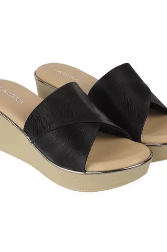 Lazera women   s criss-cross wedge slide sandals (1595)