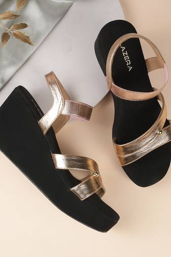 Lazera women’s metallic strap wedge sandals (1606)