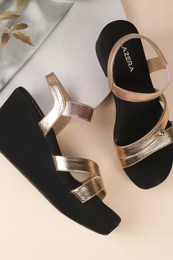 Lazera women’s metallic strap wedge sandals (1606)