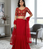 Red Foux Gorgette Lehenga Set