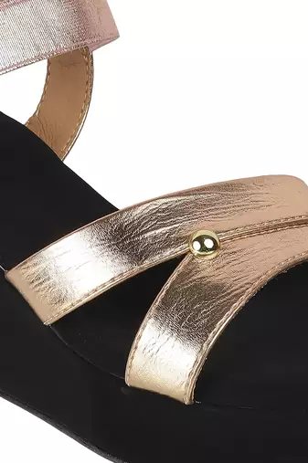 Lazera women   s metallic strap wedge sandals (1606)