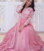 plus size pink fendi satin embroidered anarkali