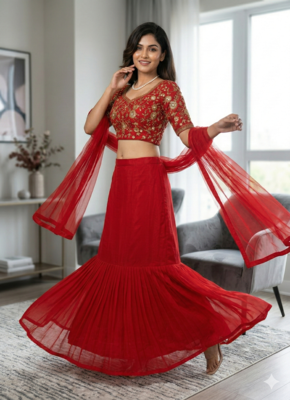 Red Foux Gorgette Lehenga Set 2