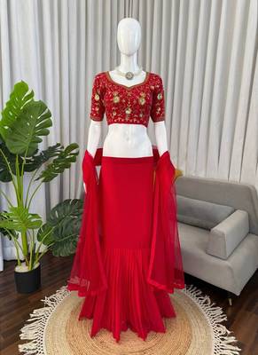 Red Foux Gorgette Lehenga Set 3
