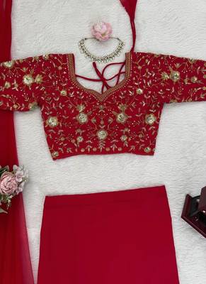 Red Foux Gorgette Lehenga Set 4