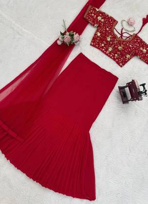 Red Foux Gorgette Lehenga Set 5
