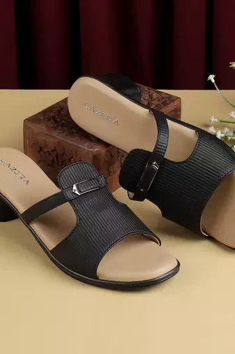 Women   s elegant buckle strap mid-heel slides (1609)