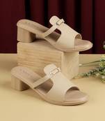 Women’s elegant buckle strap mid-heel slides (1609)