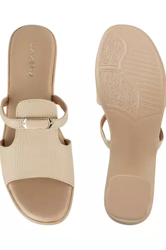 Women   s elegant buckle strap mid-heel slides (1609)