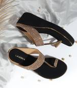 Antique gold embellished wedge sandals with toe ring design (1614)