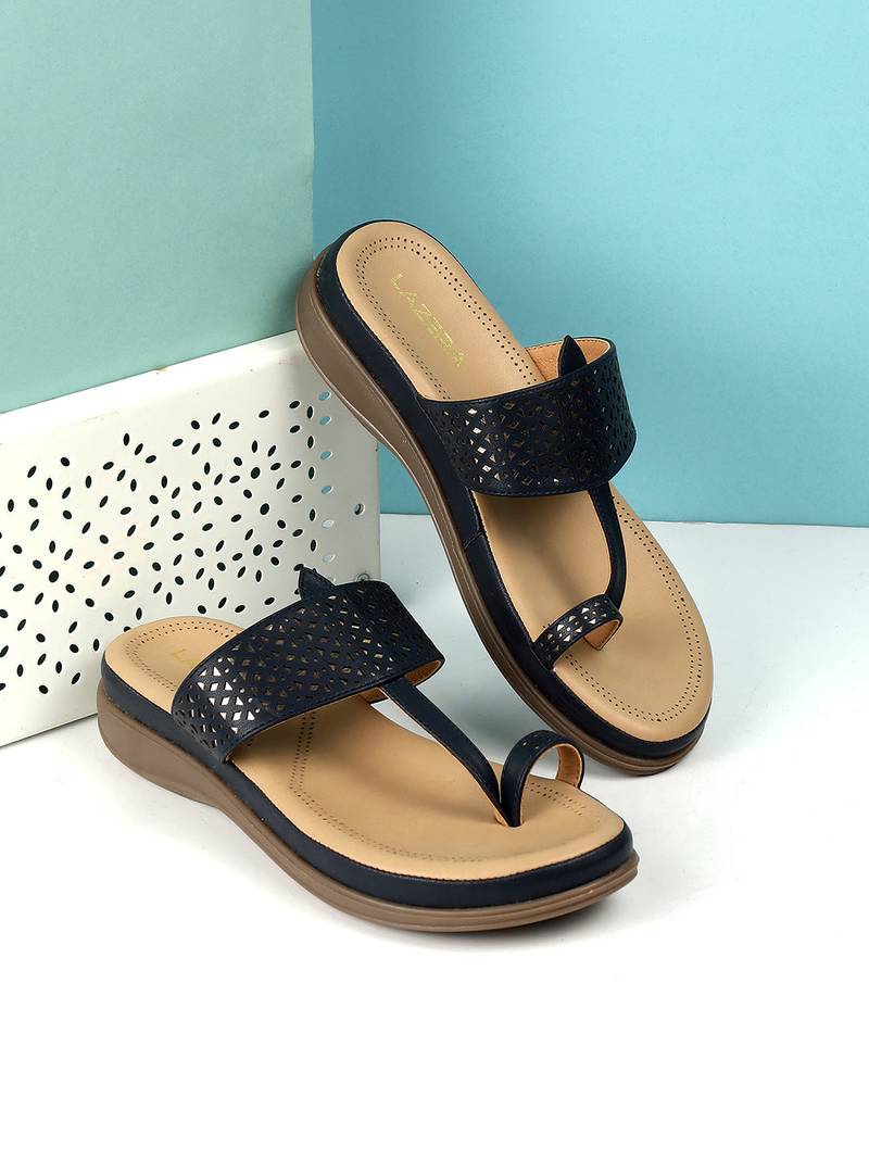 Lazera women’s comfort toe-ring slip-on sandals with cutwork strap (1618)