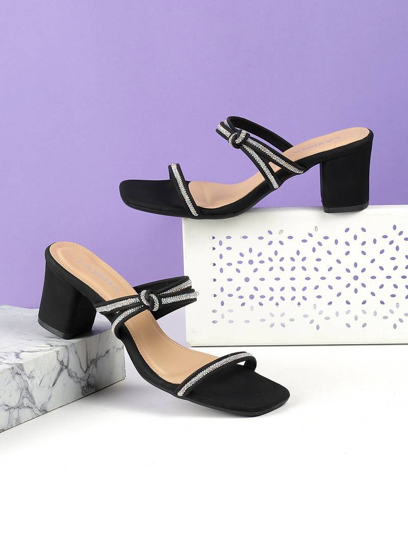 Lazera women’s partywear block heel sandals with crystal straps