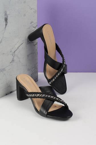 Lazera women’s block heel sandals with braided crystal strap