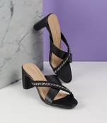 Lazera women’s block heel sandals with braided crystal strap