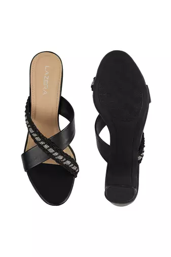 Lazera women   s block heel sandals with braided crystal strap