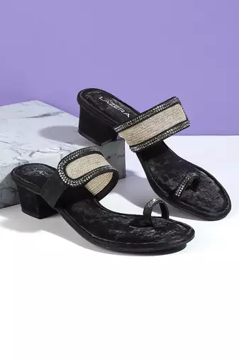 Lazera women’s antique gold block heel toe-ring sandals