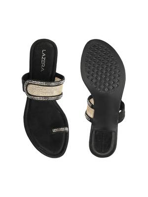 Lazera women   s antique gold block heel toe-ring sandals 3