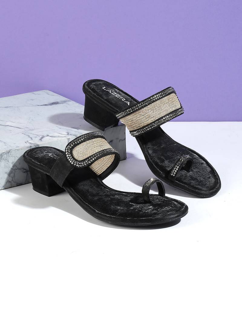 Lazera women’s antique gold block heel toe-ring sandals