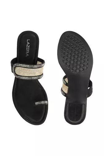 Lazera women   s antique gold block heel toe-ring sandals