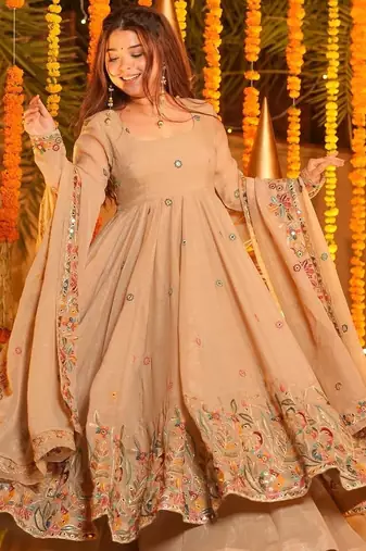 Chiku crunchy silk   party wear embroidery  suit set