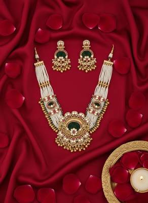 Traditional gold-plated pearl Necklace :: earring set ethnic ruby green stone bridal jewelry (78 characters) 2