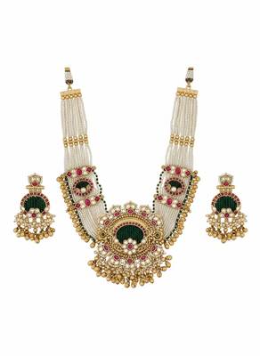 Traditional gold-plated pearl Necklace :: earring set ethnic ruby green stone bridal jewelry (78 characters) 3
