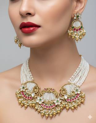 Handcrafted gold-plated temple Necklace :: set with pearl beads | traditional ethnic bridal jewelry 1
