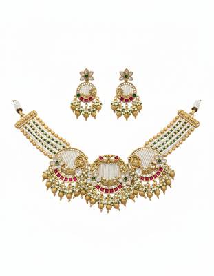 Handcrafted gold-plated temple Necklace :: set with pearl beads | traditional ethnic bridal jewelry 3