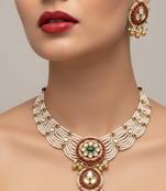 Traditional handcrafted gold-plated kundan pearl necklace set with earrings | ethnic bridal jewelry