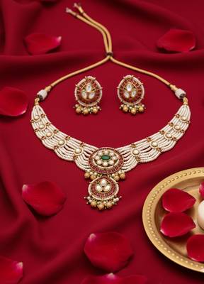 Traditional handcrafted gold-plated kundan pearl Necklace :: set with earrings | ethnic bridal jewelry 2