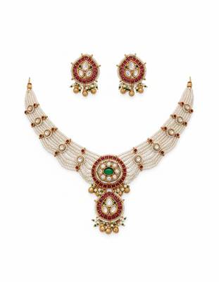 Traditional handcrafted gold-plated kundan pearl Necklace :: set with earrings | ethnic bridal jewelry 3