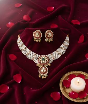 Traditional handcrafted gold-plated kundan pearl Necklace :: set with earrings | ethnic bridal jewelry 4