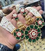 Handcrafted green meenakari pearl necklace set gold-plated ethnic jewelry traditional indian bridal