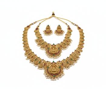 Antique gold plated temple lakshmi peacock bridal traditional south indian Necklace :: set 2