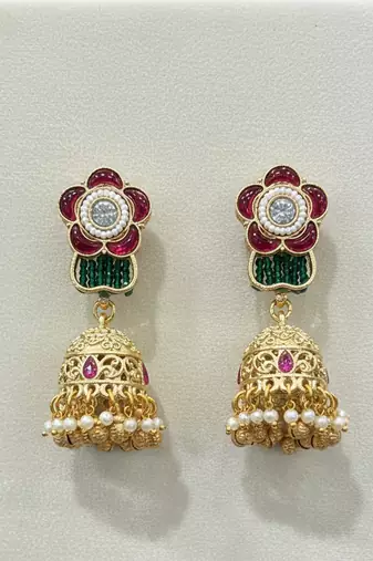 Handcrafted green meenakari pearl Necklace :: set gold-plated ethnic jewelry traditional indian bridal