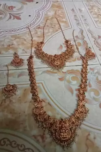 Antique gold plated temple lakshmi peacock bridal traditional south indian Necklace :: set