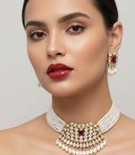 Traditional handcrafted kundan pearl choker necklace set | gold-plated ethnic bridal jewelry