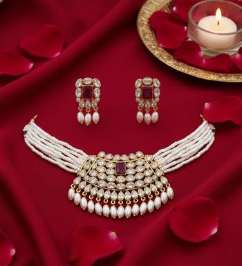 Traditional handcrafted kundan pearl choker Necklace :: set | gold-plated ethnic bridal jewelry 2