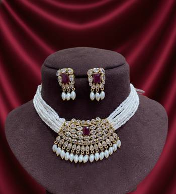 Traditional handcrafted kundan pearl choker Necklace :: set | gold-plated ethnic bridal jewelry 3