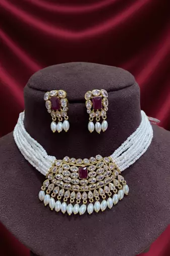 Traditional handcrafted kundan pearl choker Necklace :: set | gold-plated ethnic bridal jewelry
