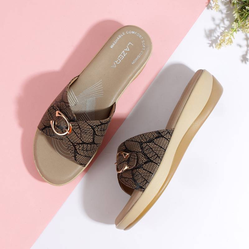 Soft printed strap comfort wedges for women (1655)