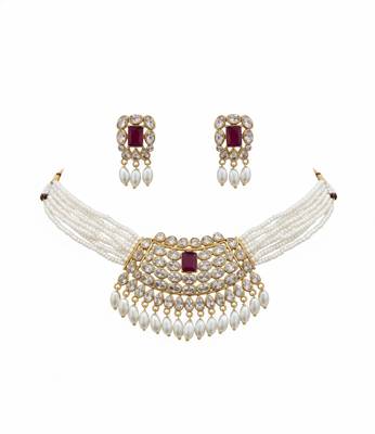 Traditional handcrafted kundan pearl choker Necklace :: set | gold-plated ethnic bridal jewelry 4