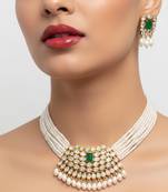 Traditional handcrafted kundan pearl choker necklace set | gold-plated ethnic bridal jewelry